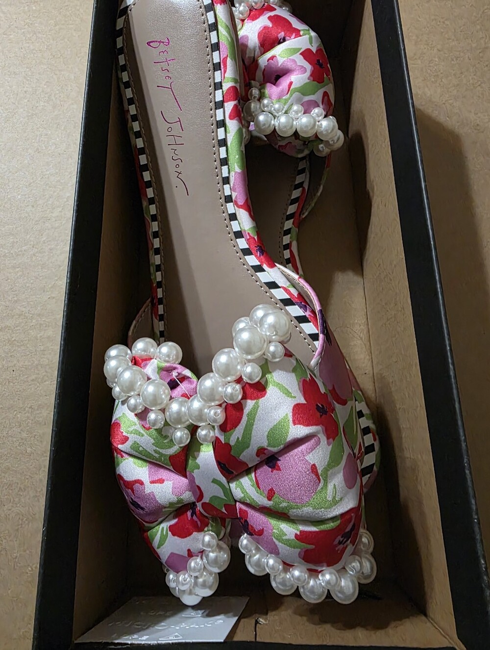 Betsey Johnson Floral Pearl-Embellished Women’s Slide Sandal - Pink/Green - Picture 2 of 4